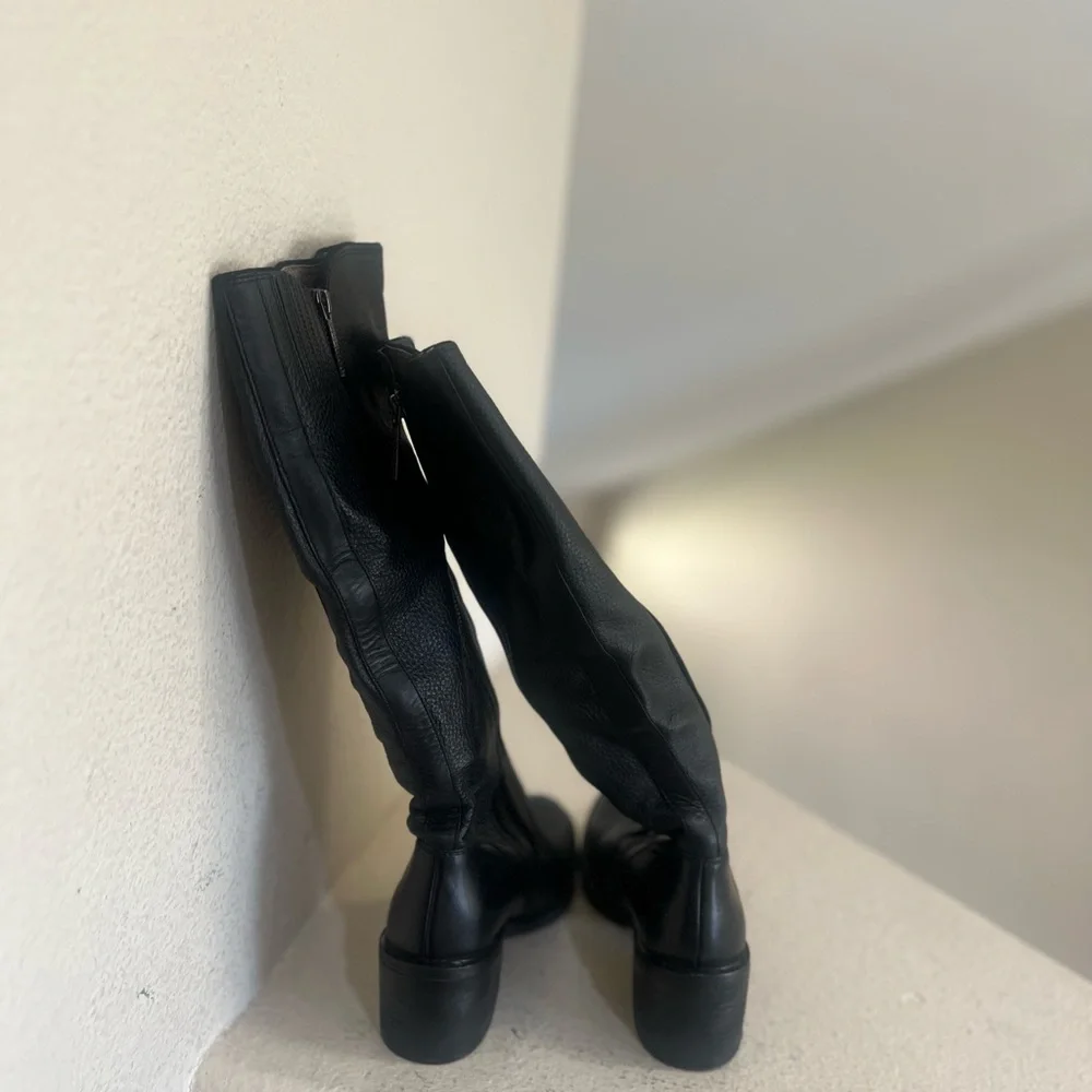 DONALD J PLINER Envy Block Heel Black Leather‎ Tall Ridding Boots Women SZ 7.5